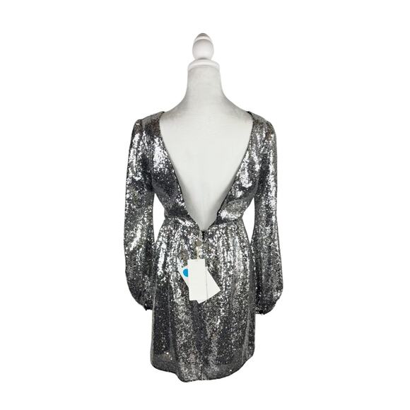 Saloni Camille Open Back Sequin Mini Dress Silver 4 NWT - Picture 6 of 10